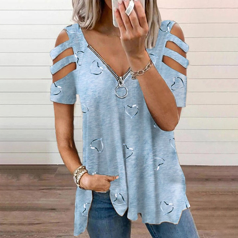 Camiseta mujer con hombros descubiertos y cremallera