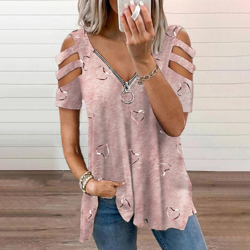 Camiseta mujer con hombros descubiertos y cremallera