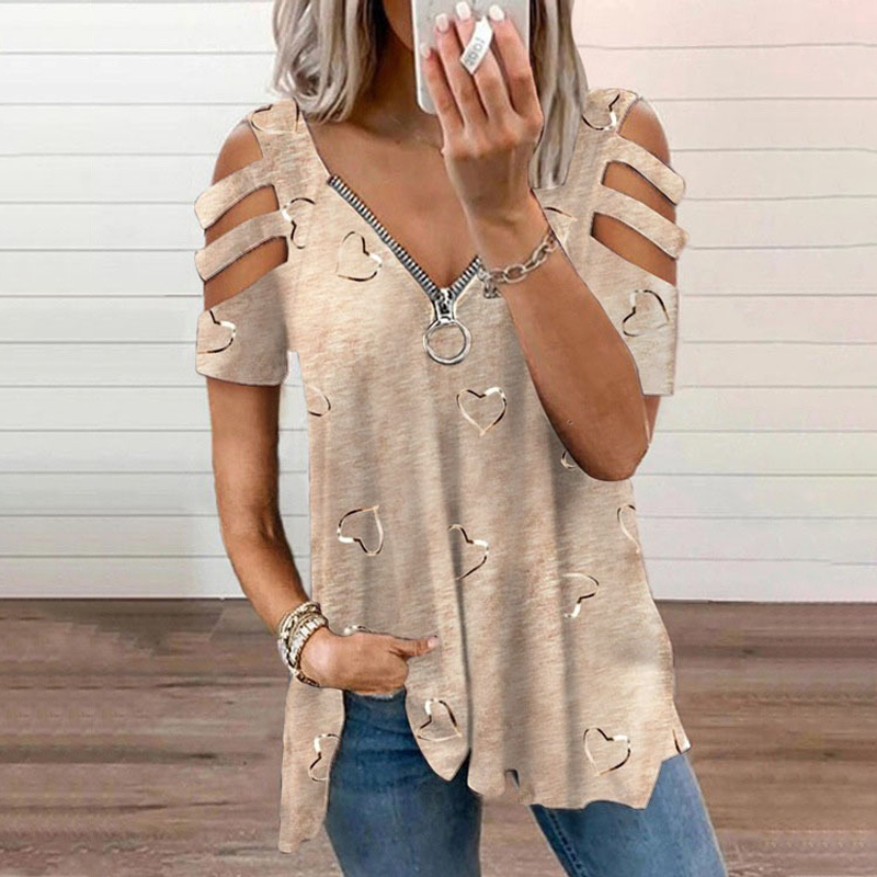 Camiseta mujer con hombros descubiertos y cremallera