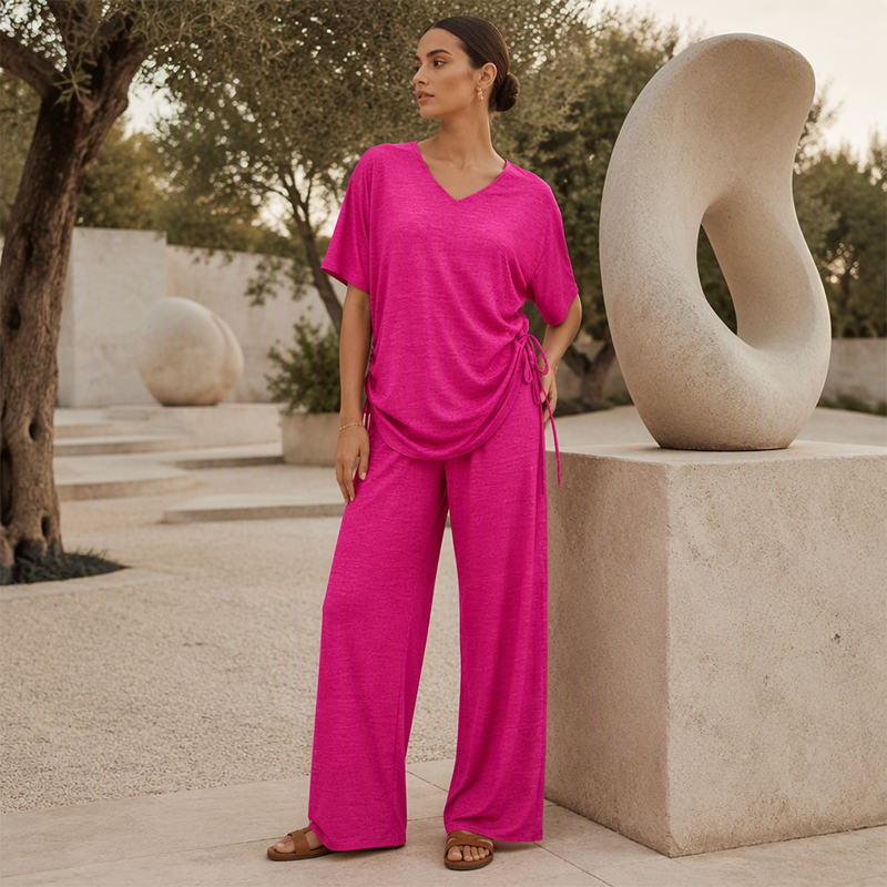 Conjunto mujer dos piezas con top ajustable y pantalón ancho