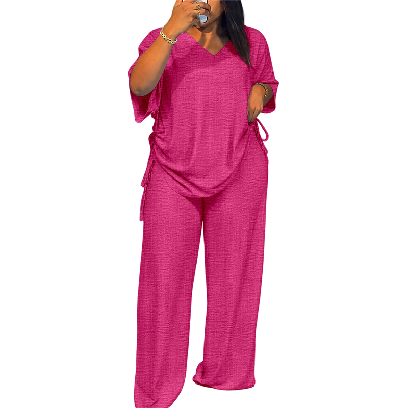 Conjunto mujer dos piezas con top ajustable y pantalón ancho