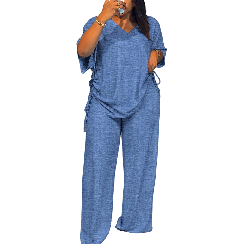 Conjunto mujer dos piezas con top ajustable y pantalón ancho