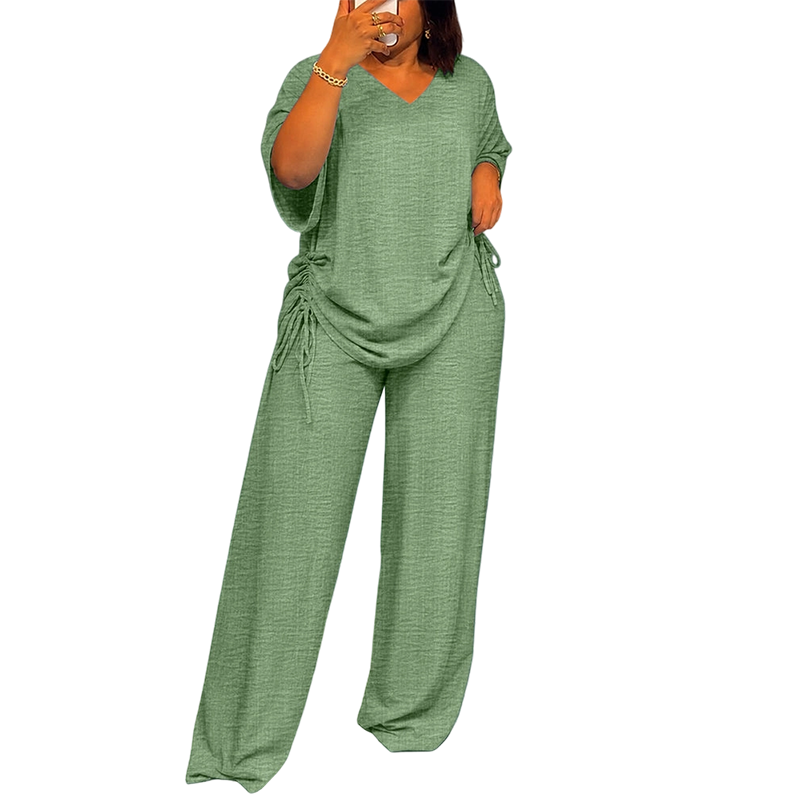 Conjunto mujer dos piezas con top ajustable y pantalón ancho