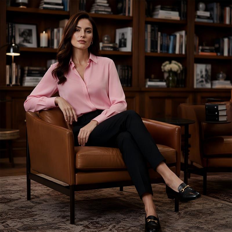 Blusa elegante para mujer con cuello camisero y botones frontales