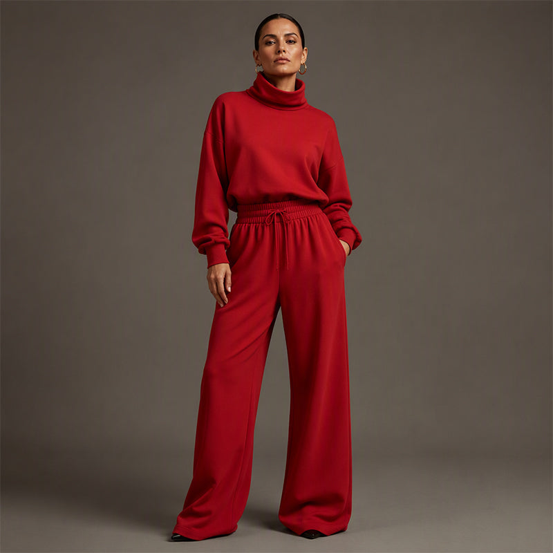 Conjunto mujer de dos piezas con cuello alto y pantalón ancho