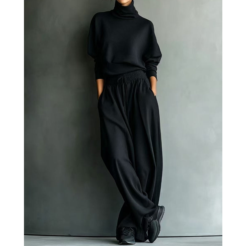 Conjunto mujer de dos piezas con cuello alto y pantalón ancho