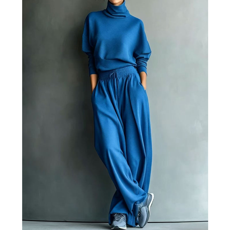 Conjunto mujer de dos piezas con cuello alto y pantalón ancho