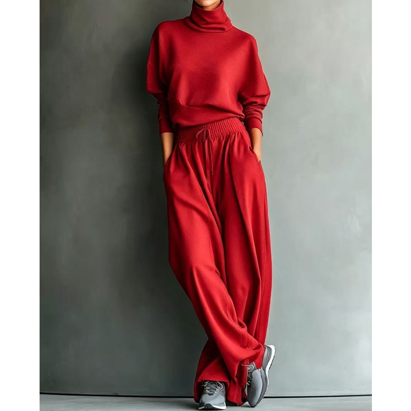 Conjunto mujer de dos piezas con cuello alto y pantalón ancho