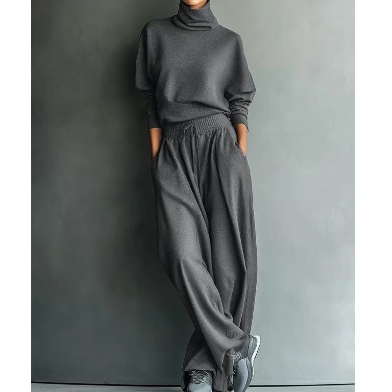 Conjunto mujer de dos piezas con cuello alto y pantalón ancho