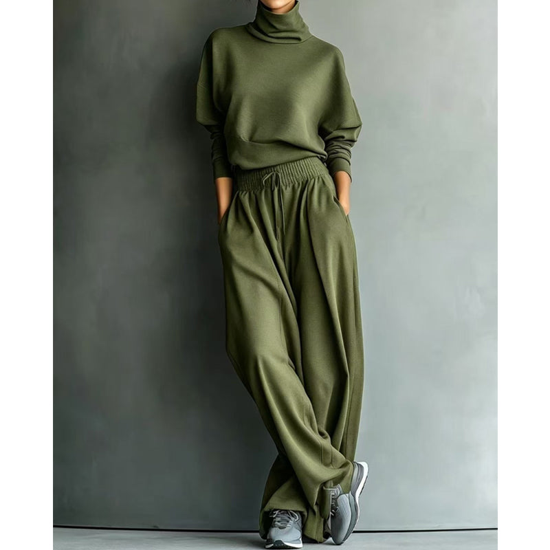 Conjunto mujer de dos piezas con cuello alto y pantalón ancho