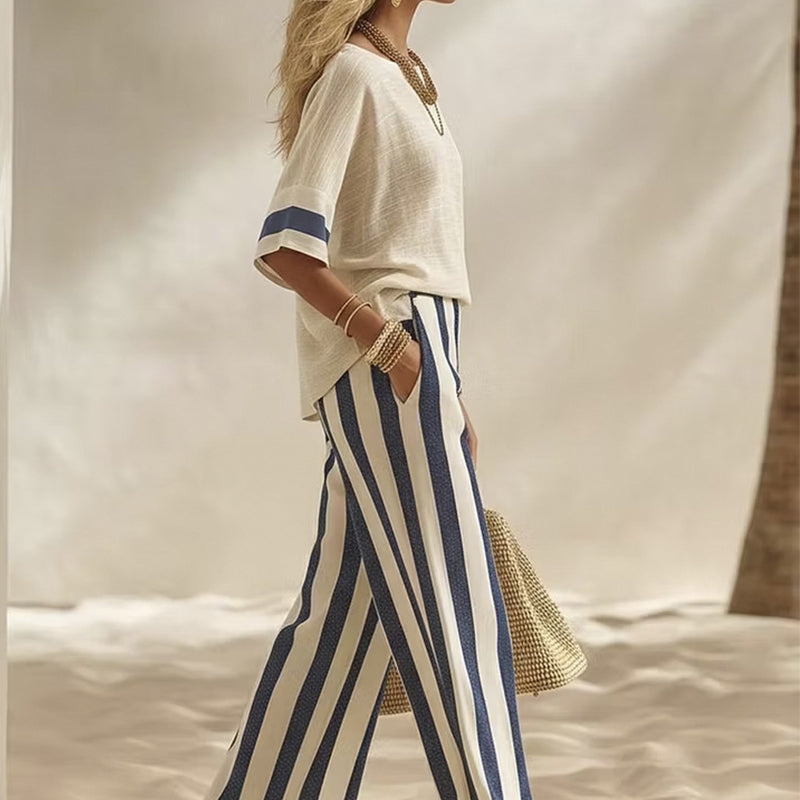 Conjunto mujer dos piezas con pantalón ancho de rayas
