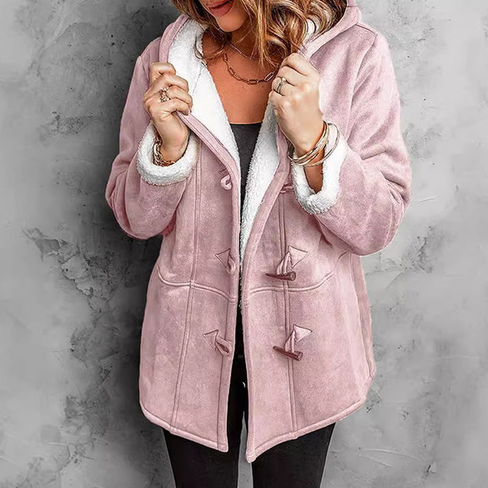 Abrigo de mujer con capucha y forro suave para estilo casual