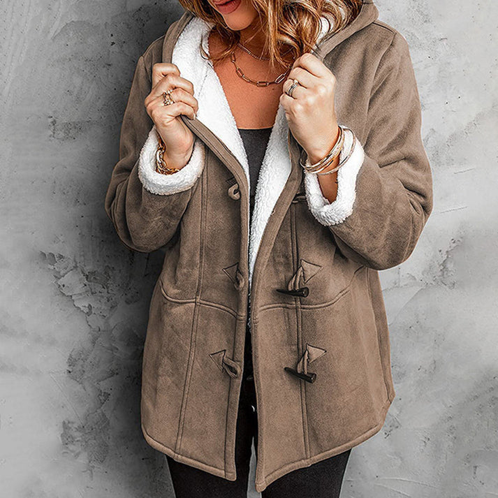 Abrigo de mujer con capucha y forro suave para estilo casual