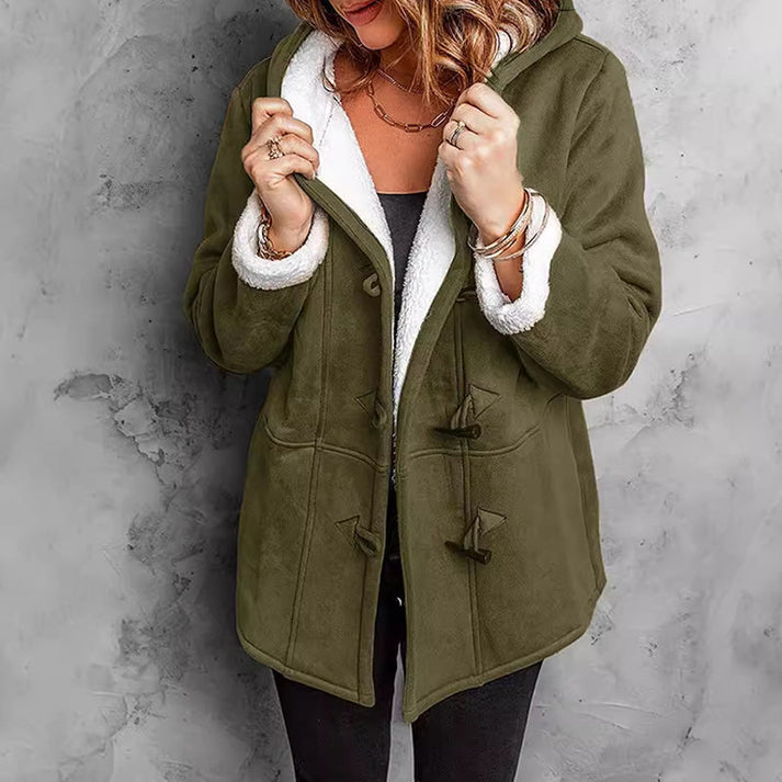 Abrigo de mujer con capucha y forro suave para estilo casual