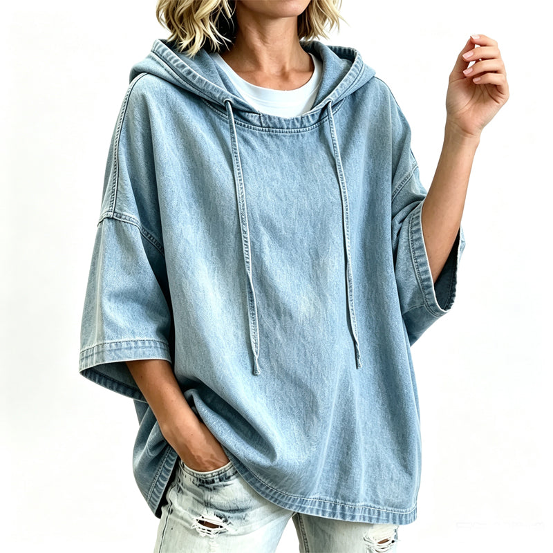 Camiseta oversize con capucha y mangas amplias para mujer casual