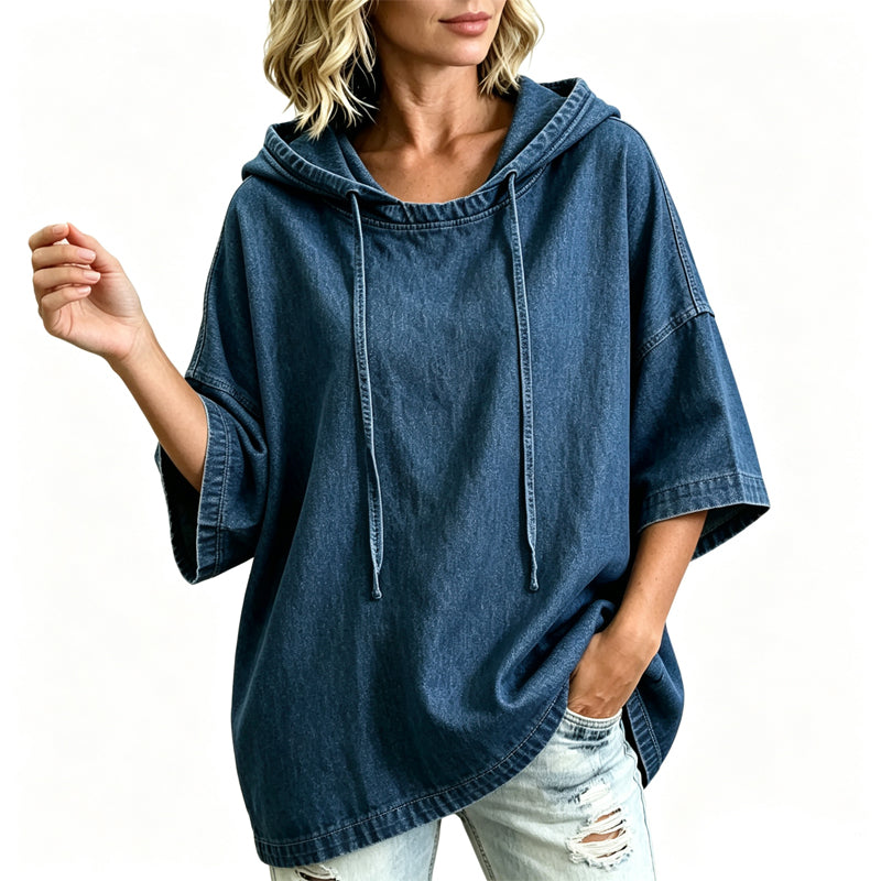 Camiseta oversize con capucha y mangas amplias para mujer casual