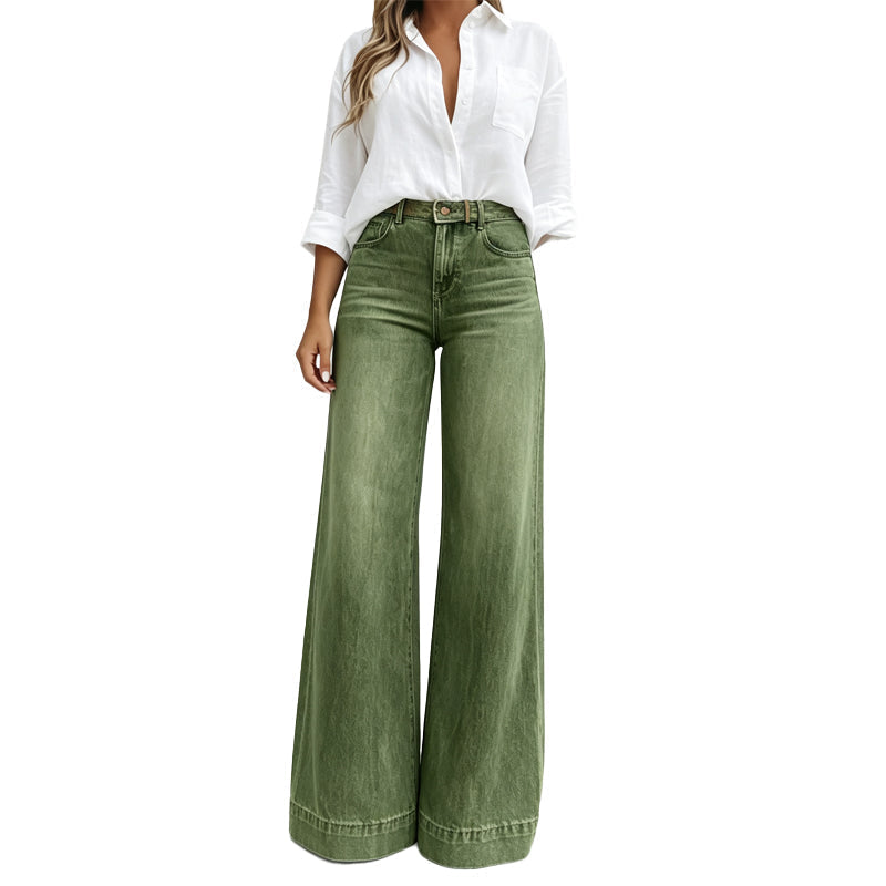 Jeans de pierna ancha para mujer con cintura alta y corte fluido