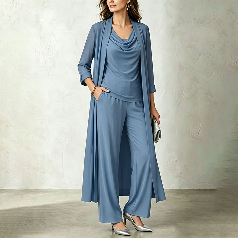 Conjunto de mujer de tres piezas con cárdigan largo y pantalón