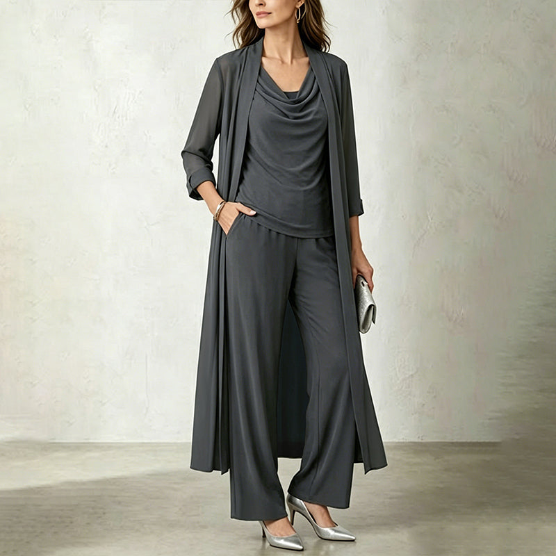 Conjunto de mujer de tres piezas con cárdigan largo y pantalón