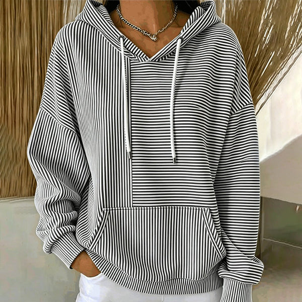 Sudadera a rayas para mujer con capucha y bolsillo canguro