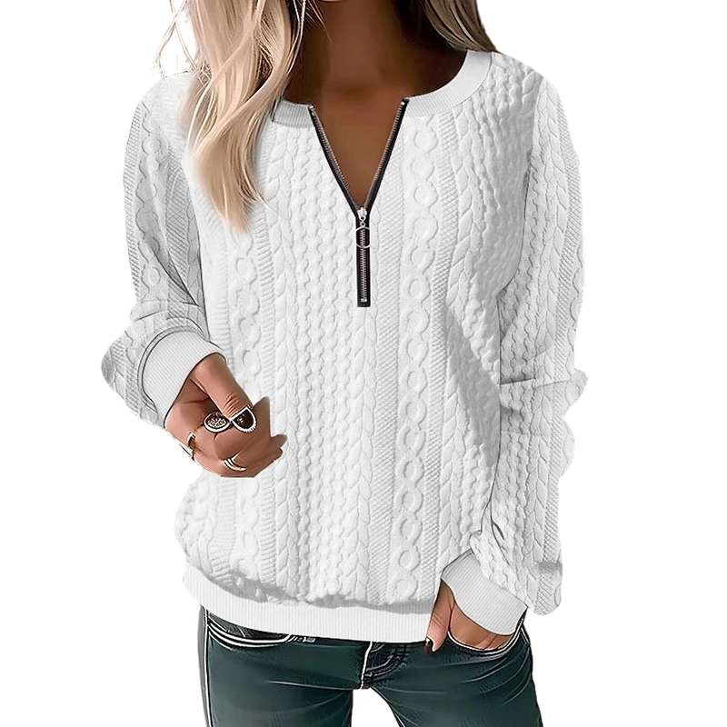 Sudadera de mujer con punto trenzado y cremallera corta frontal