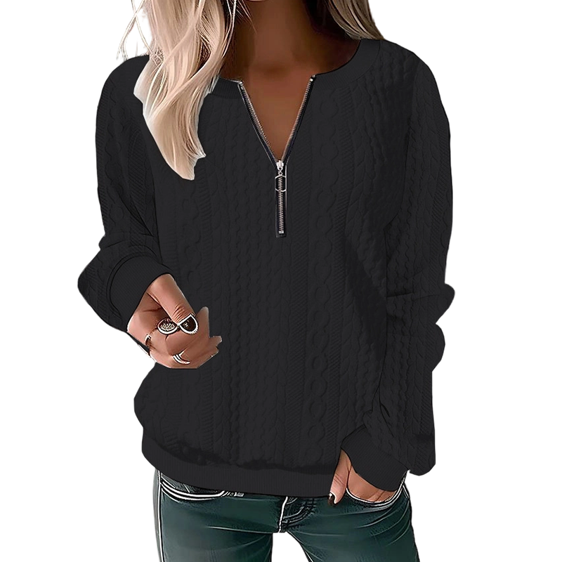Sudadera de mujer con punto trenzado y cremallera corta frontal