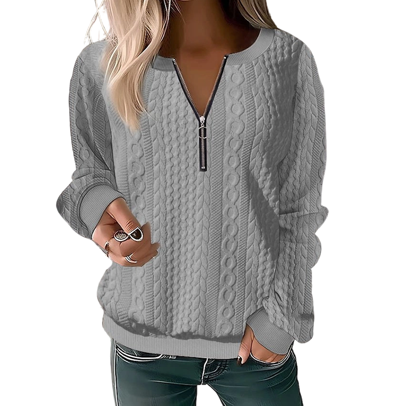 Sudadera de mujer con punto trenzado y cremallera corta frontal