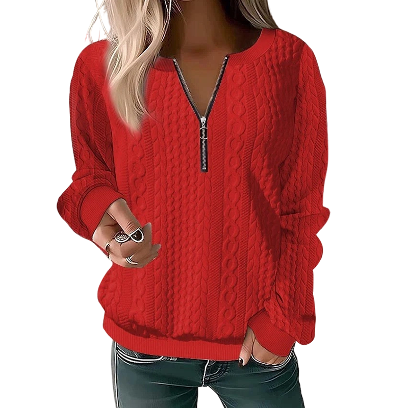 Sudadera de mujer con punto trenzado y cremallera corta frontal