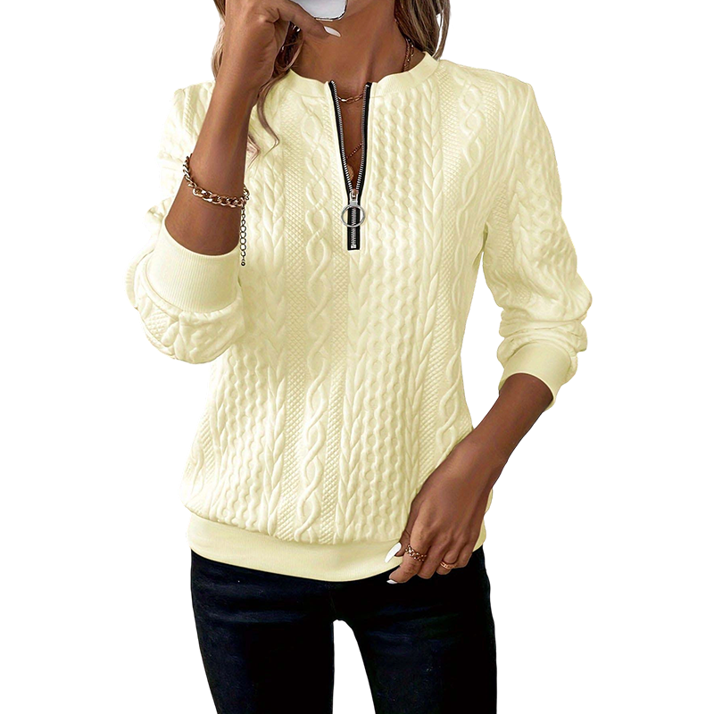 Sudadera de mujer con punto trenzado y cremallera corta frontal