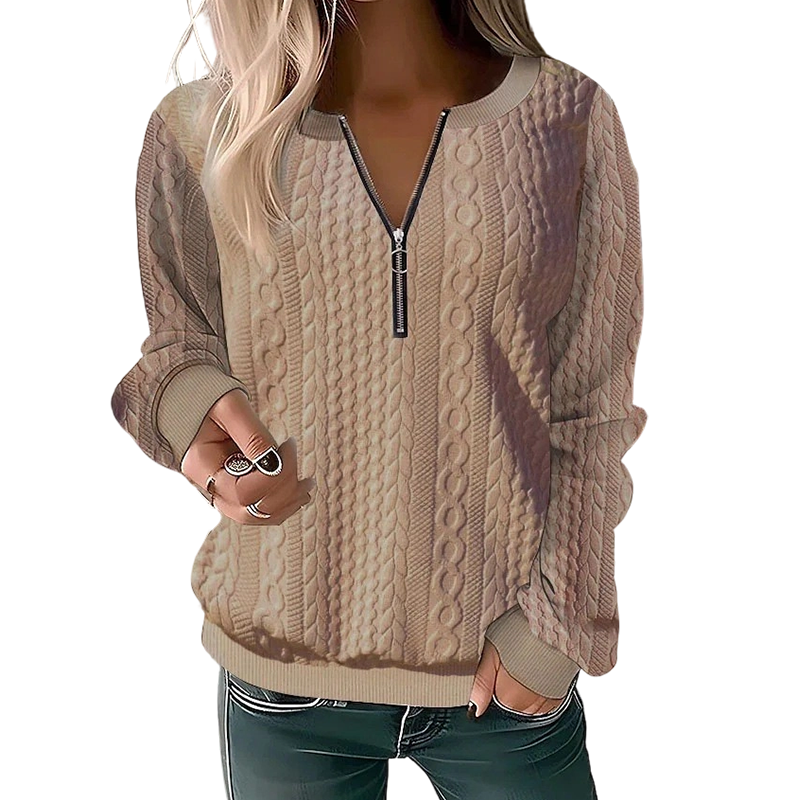 Sudadera de mujer con punto trenzado y cremallera corta frontal