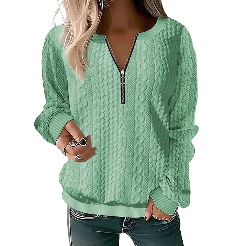 Sudadera de mujer con punto trenzado y cremallera corta frontal