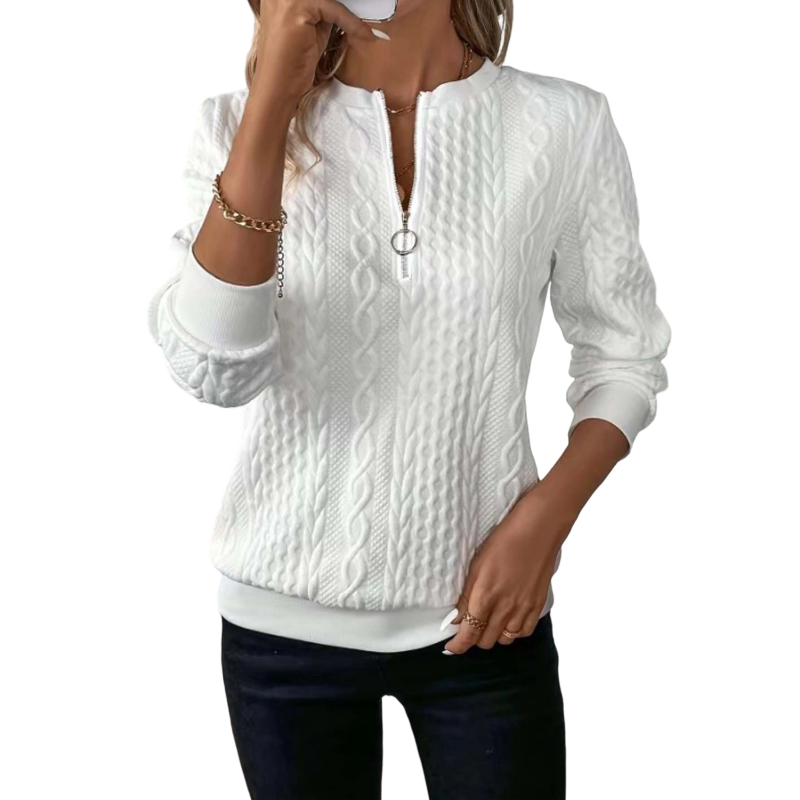 Sudadera de mujer con punto trenzado y cremallera corta frontal