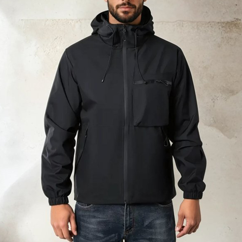 Chaqueta con capucha para hombre con cremallera y bolsillos
