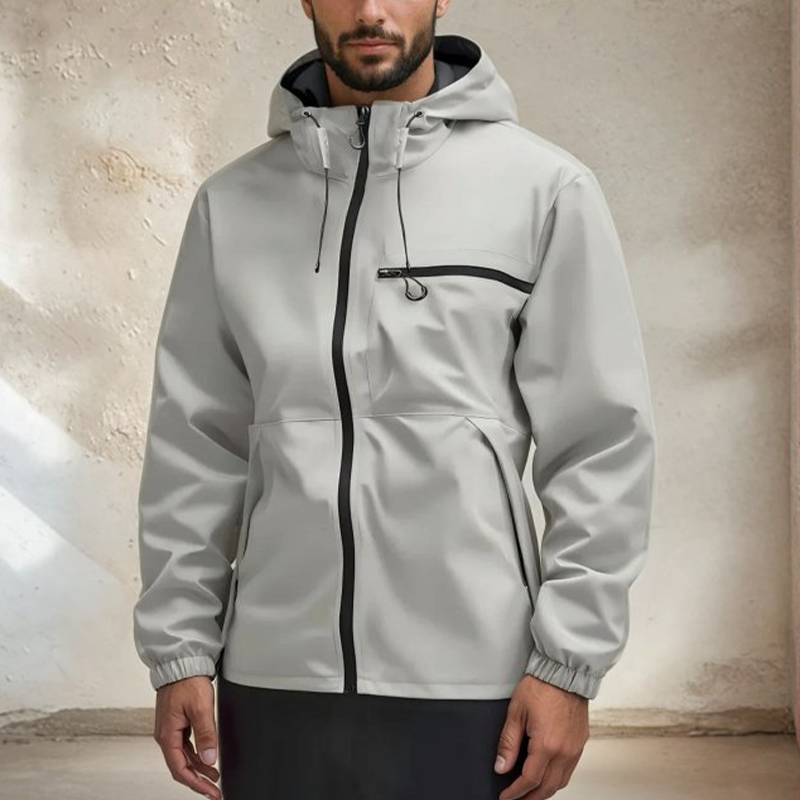 Chaqueta con capucha para hombre con cremallera y bolsillos