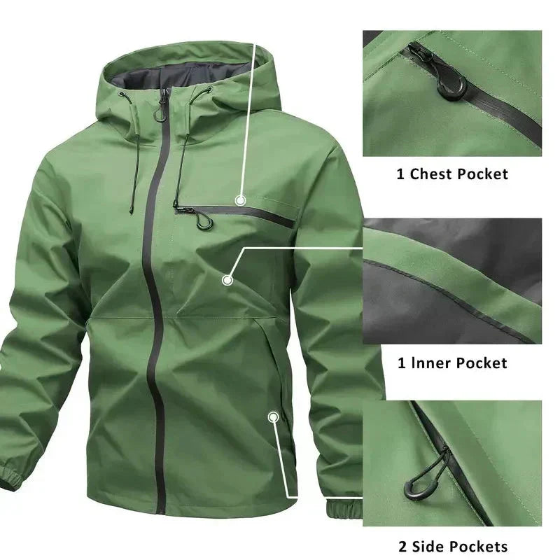 Chaqueta con capucha para hombre con cremallera y bolsillos