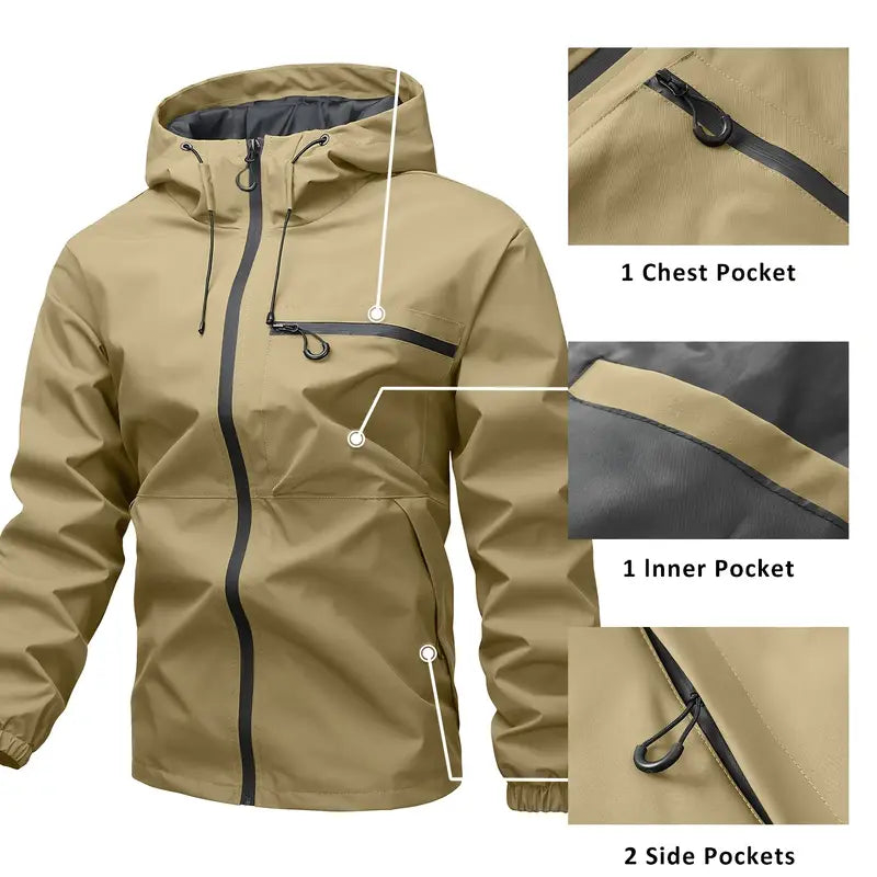 Chaqueta con capucha para hombre con cremallera y bolsillos