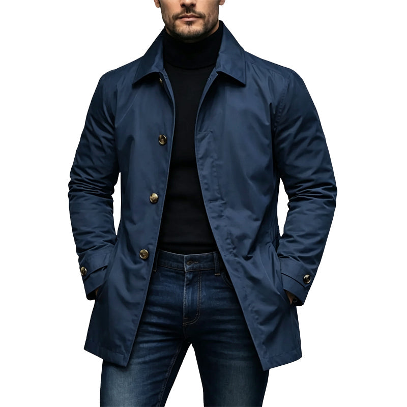 Chaqueta impermeable para hombre con cuello clásico y cierre de botones
