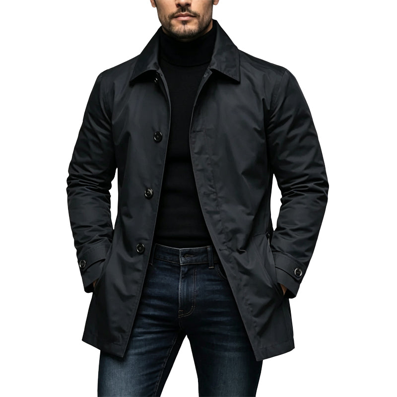Chaqueta impermeable para hombre con cuello clásico y cierre de botones