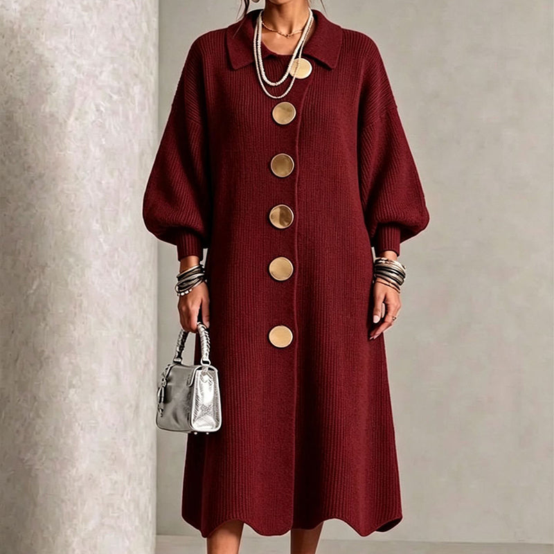 Vestido largo elegante para mujer con botones y mangas abullonadas