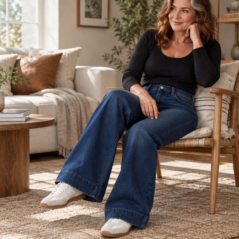 Pantalón vaquero de mujer de talle alto con pierna ancha
