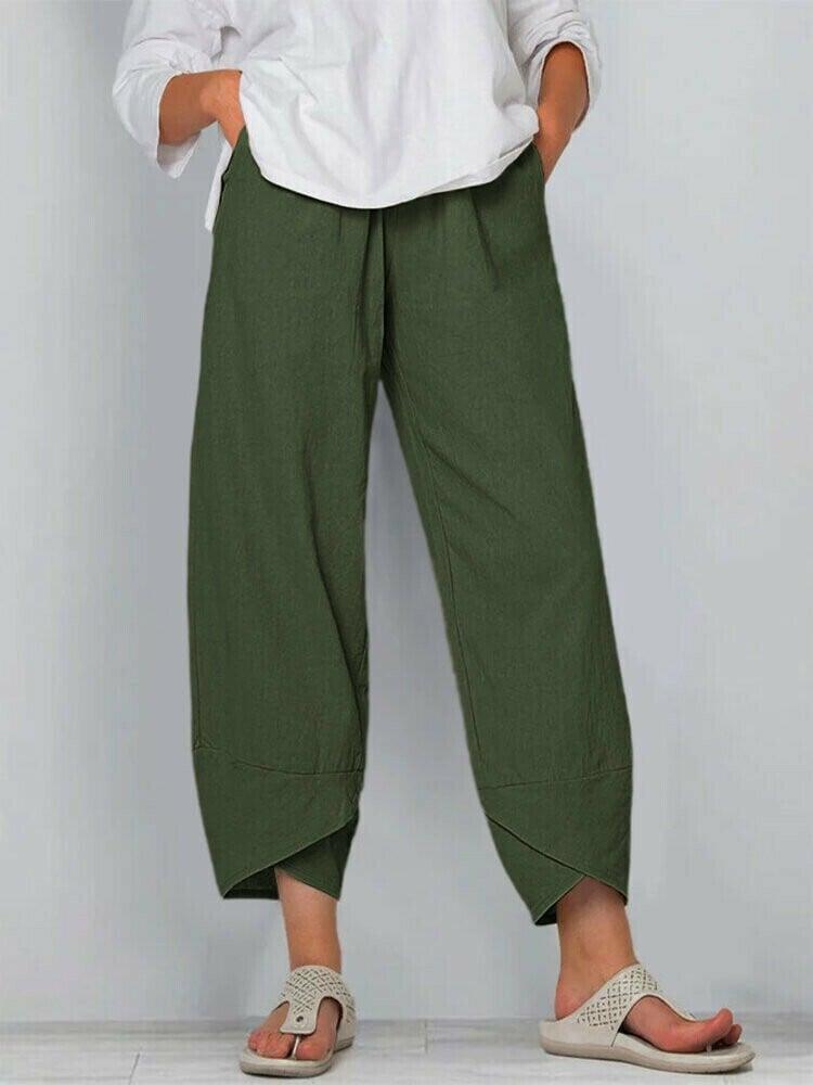 Pantalón mujer asimétrico de talle alto estilo bohemio