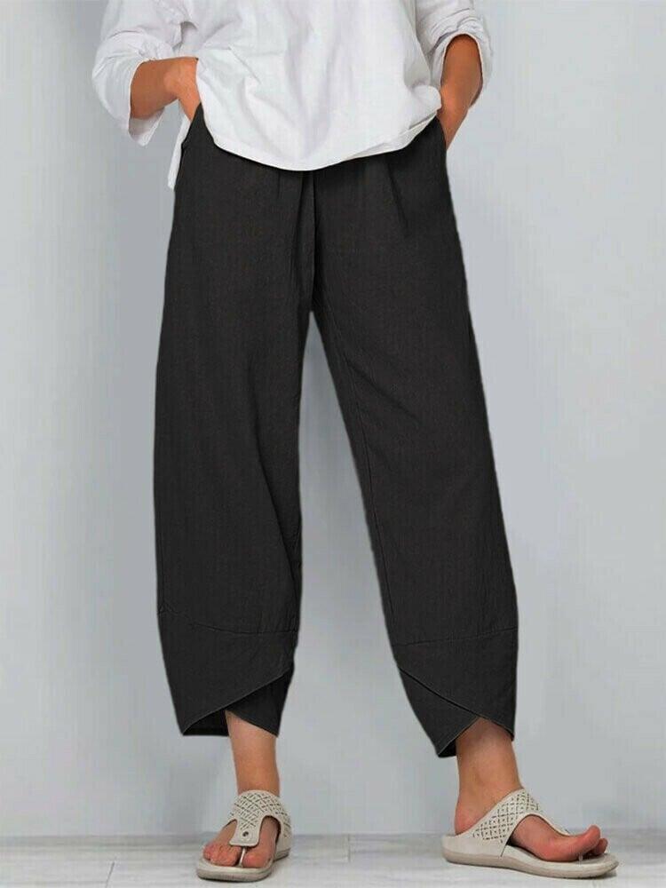 Pantalón mujer asimétrico de talle alto estilo bohemio