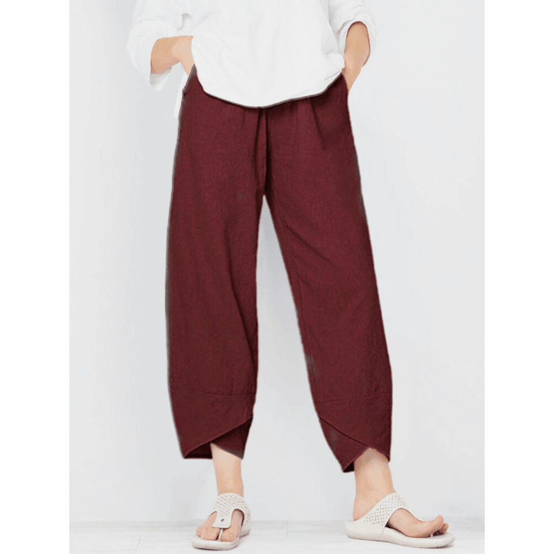 Pantalón mujer asimétrico de talle alto estilo bohemio