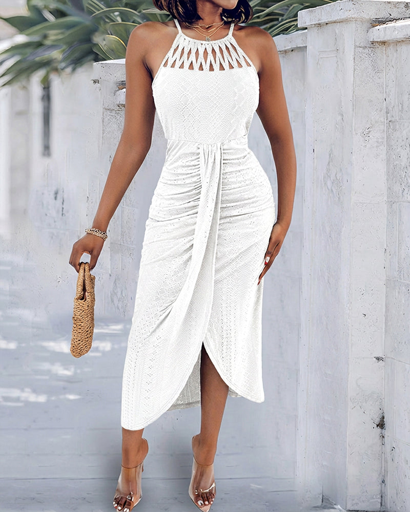 Vestido midi mujer jacquard halter abertura elegante verano