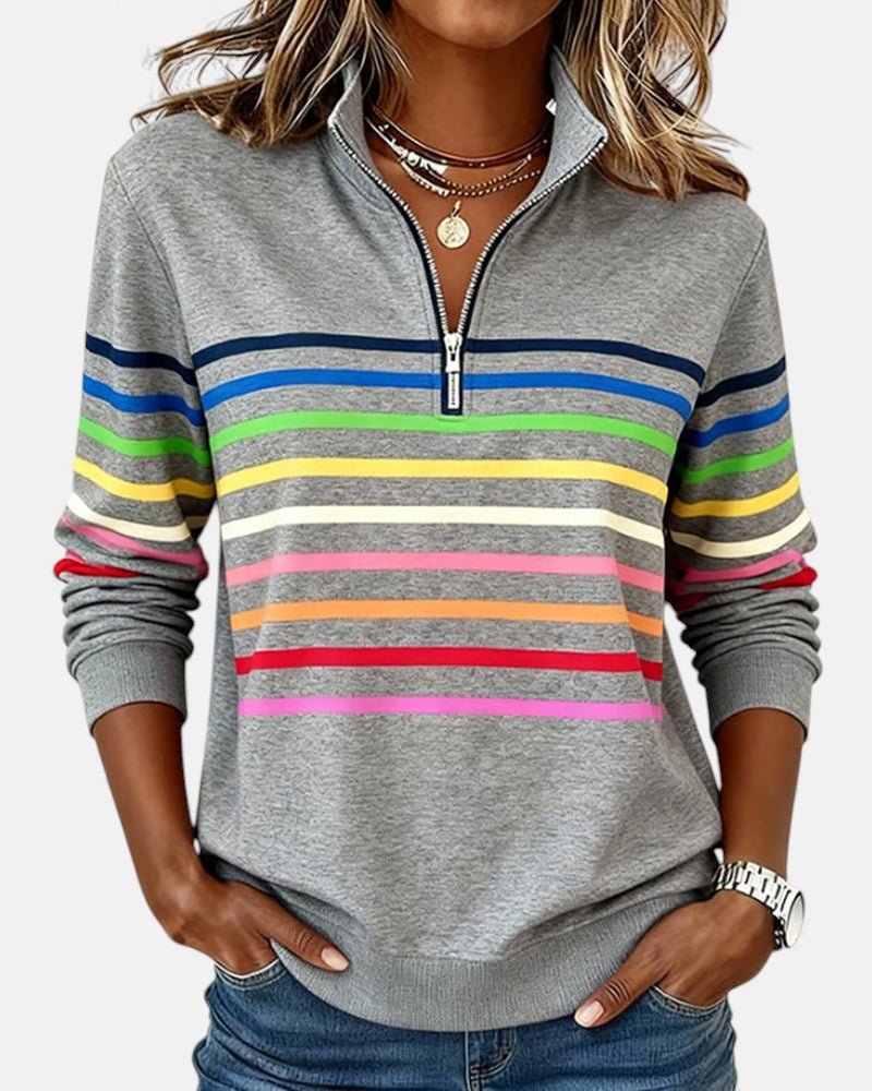 Sudadera de mujer a rayas con media cremallera y corte relajado