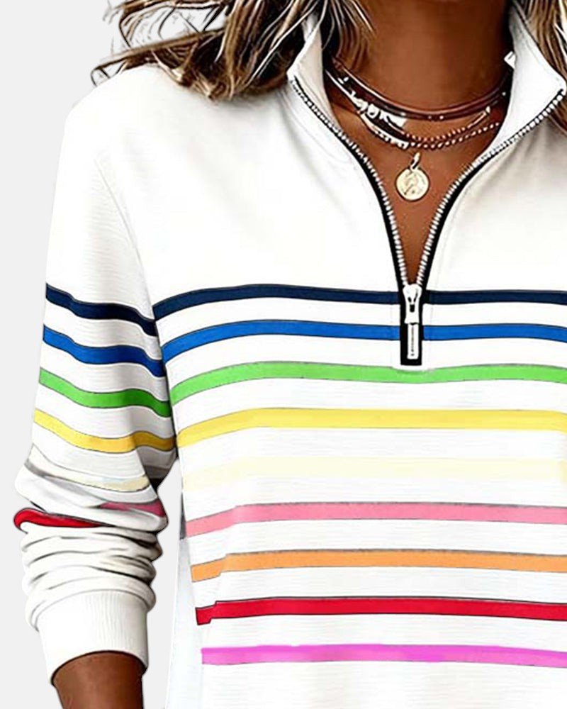 Sudadera de mujer a rayas con media cremallera y corte relajado