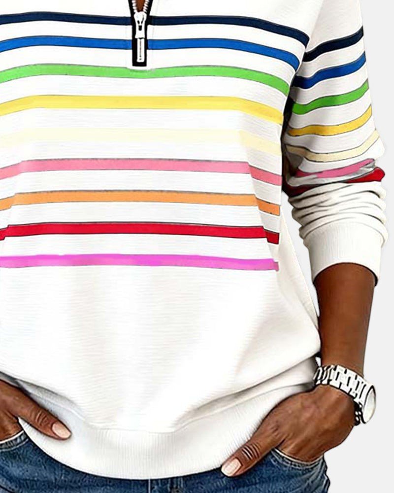Sudadera de mujer a rayas con media cremallera y corte relajado