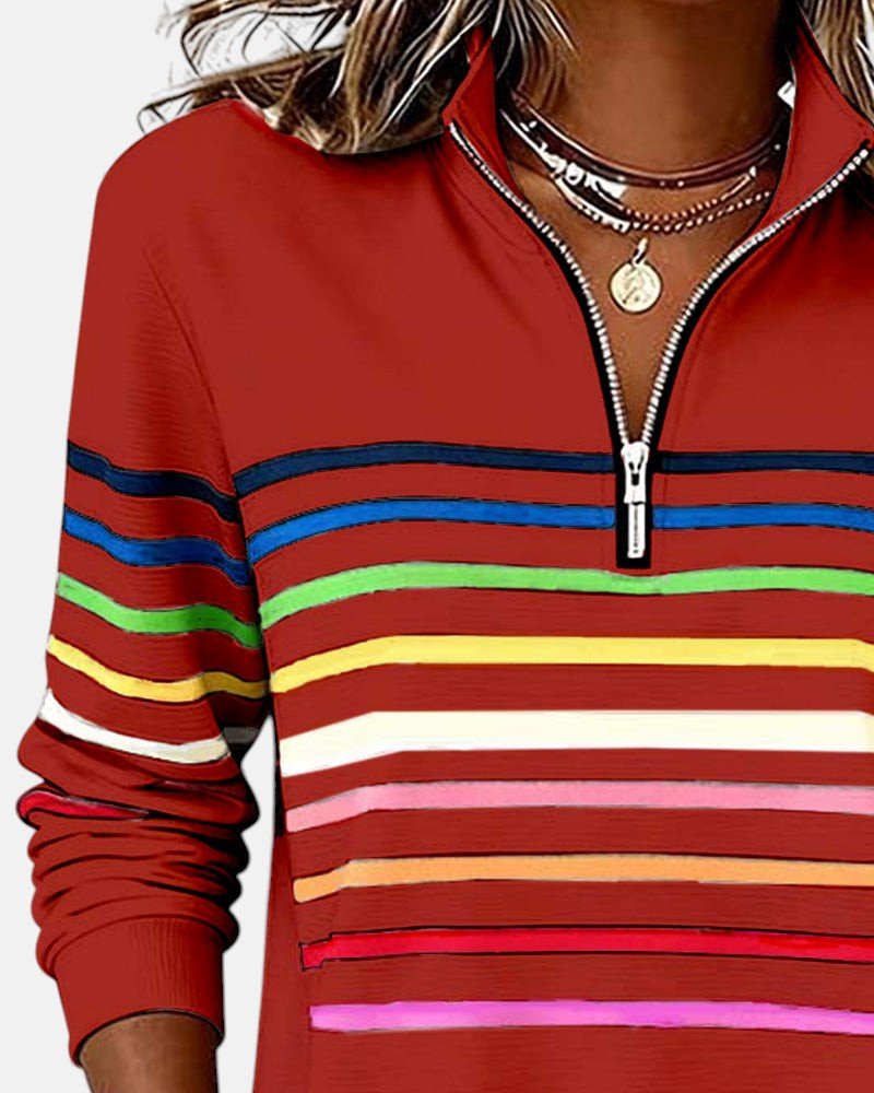 Sudadera de mujer a rayas con media cremallera y corte relajado