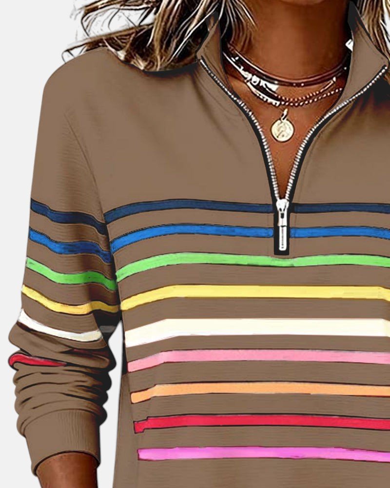 Sudadera de mujer a rayas con media cremallera y corte relajado