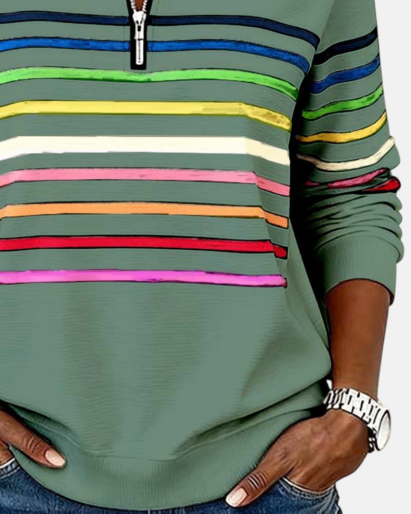 Sudadera de mujer a rayas con media cremallera y corte relajado